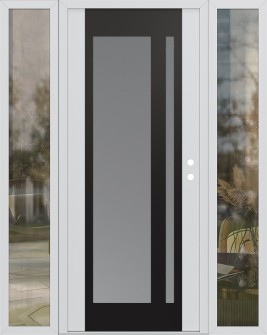 Diamond C15 64" x 80" white/white frosted Glass Panel black LHI with 2 Sidelites clear Glass