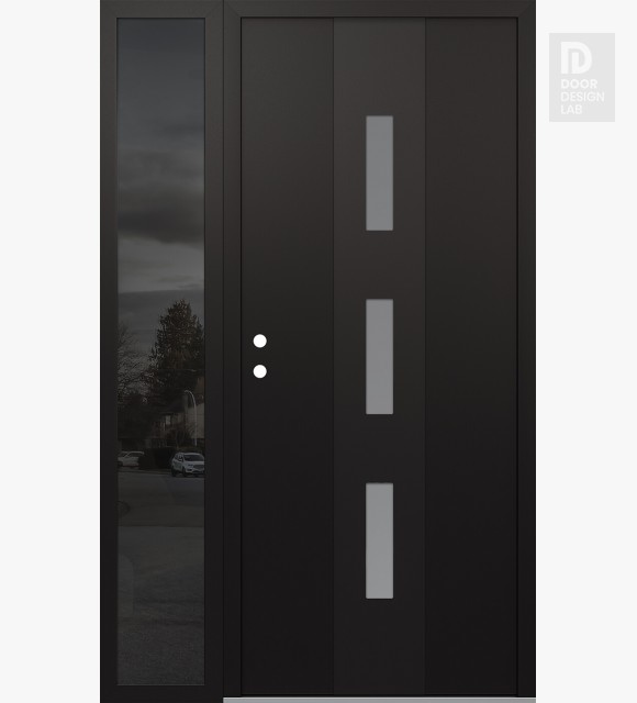 Modern Steel Front Door DIAMOND A7 50" X 80" BLACK/WHITE FROSTED GLASS PANEL BLACK RHI WITH SIDELITE MIRRORED GLASS