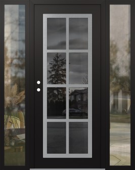 Diamond C16 68" x 80" black/black mirrored Glass Panel stainless steel RHI with 2 Sidelites clear Glass