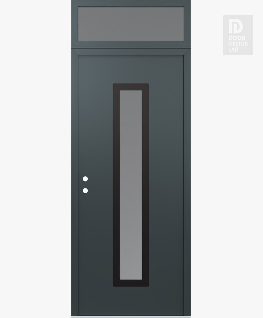 Modern Steel Front Door DIAMOND A11 36" X 96" ANTHRACITE/ANTHRACITE FROSTED GLASS PANEL BLACK RHI WITH TRANSOM FROSTED GLASS
