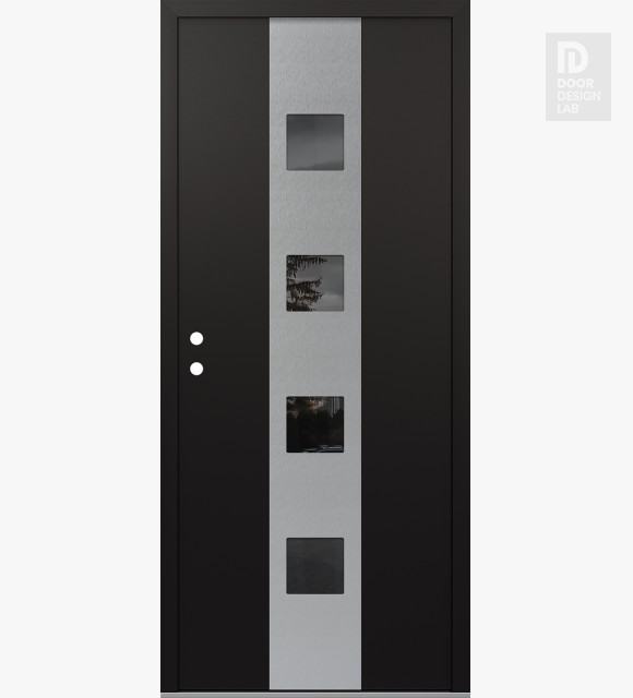 Modern Steel Front Door DIAMOND A12 36" X 80" BLACK/BLACK MIRRORED GLASS PANEL STAINLESS STEEL RHI
