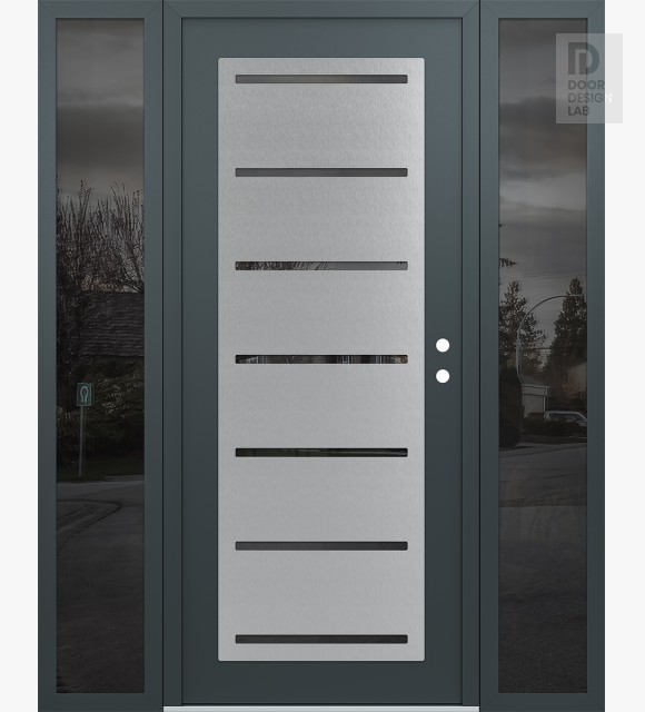 Modern Steel Front Door Diamond C11 68" x 80" anthracite/anthracite mirrored Glass Panel stainless steel LHI with 2 Sidelites mirrored Glass
