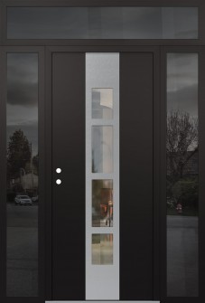 DIAMOND A10 68" X 96" BLACK/BLACK CLEAR GLASS PANEL STAINLESS STEEL RHI WITH 2 SIDELITES AND TRANSOM MIRRORED GLASS
