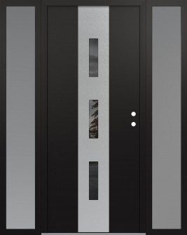 DIAMOND A7 68" X 80" BLACK/BLACK MIRRORED GLASS PANEL STAINLESS STEEL LHI WITH 2 SIDELITES FROSTED GLASS