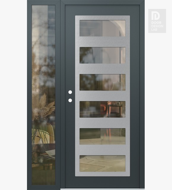 Modern Steel Front Door Diamond C9 48" x 80" anthracite/anthracite clear Glass Panel stainless steel RHI with Sidelite clear Glass