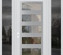 Modern Steel Front Door Diamond C9 60" x 96" white/white clear Glass Panel stainless steel RHI with 2 Sidelites and Transom mirrored Glass