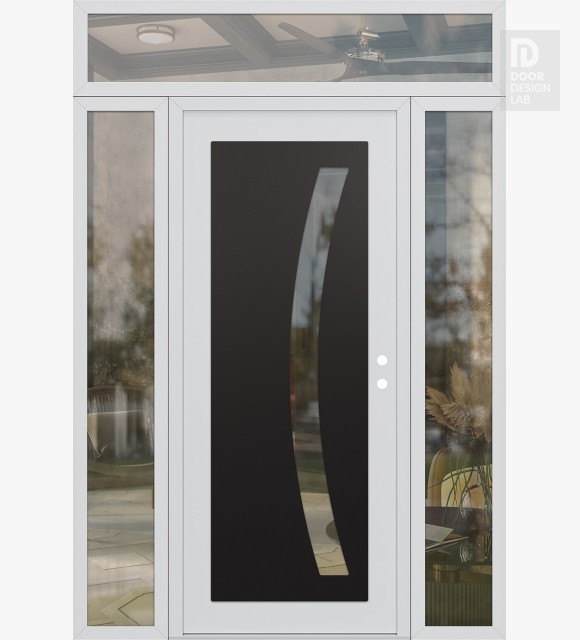 Modern Steel Front Door Diamond C4 60" x 96" white/white clear Glass Panel black LHI with 2 Sidelites and Transom clear Glass