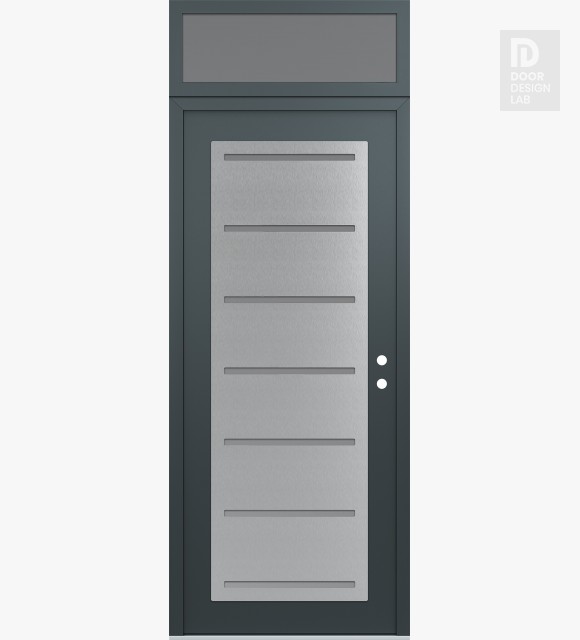 Modern Steel Front Door Diamond C11 36" x 96" anthracite/anthracite frosted Glass Panel stainless steel LHI with Transom frosted Glass