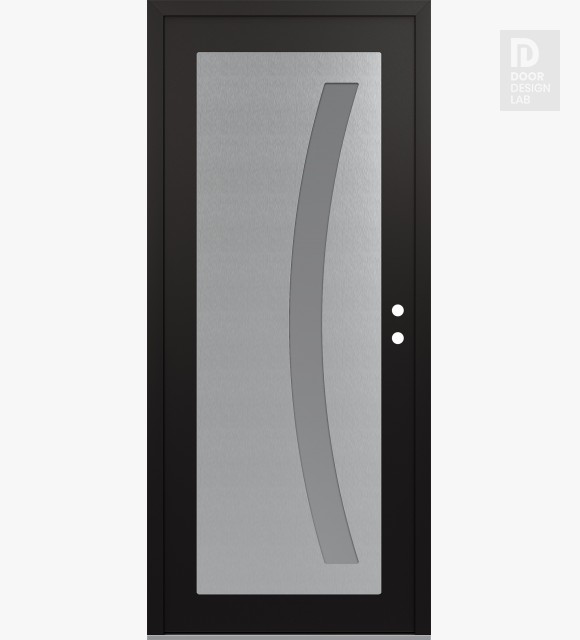 Modern Steel Front Door Diamond C4 36" x 80" black/white frosted Glass Panel stainless steel LHI