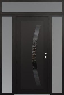 Diamond C4 64" x 96" black/black mirrored Glass Panel black LHI with 2 Sidelites and Transom frosted Glass