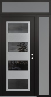 Diamond C2 52" x 96" black/black mirrored Glass Panel stainless steel LHI with Sidelite and Transom frosted Glass