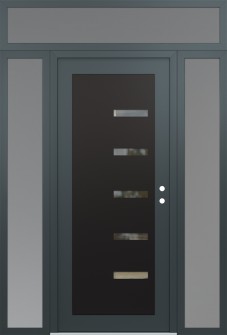 Diamond C8 64" x 96" anthracite/anthracite clear Glass Panel black LHI with 2 Sidelites and Transom frosted Glass