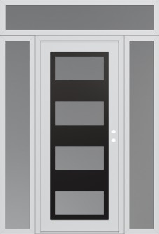 Diamond C2 68" x 96" white/white frosted Glass Panel black LHI with 2 Sidelites and Transom frosted Glass