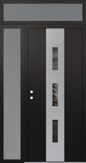 DIAMOND A7 48" X 96" BLACK/BLACK MIRRORED GLASS PANEL STAINLESS STEEL RHI WITH SIDELITE AND TRANSOM FROSTED GLASS