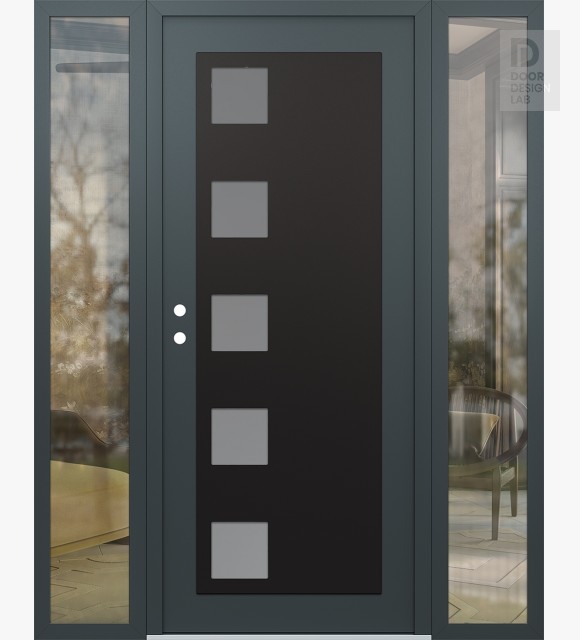 Modern Steel Front Door Diamond C5 64" x 80" anthracite/anthracite frosted Glass Panel black RHI with 2 Sidelites clear Glass