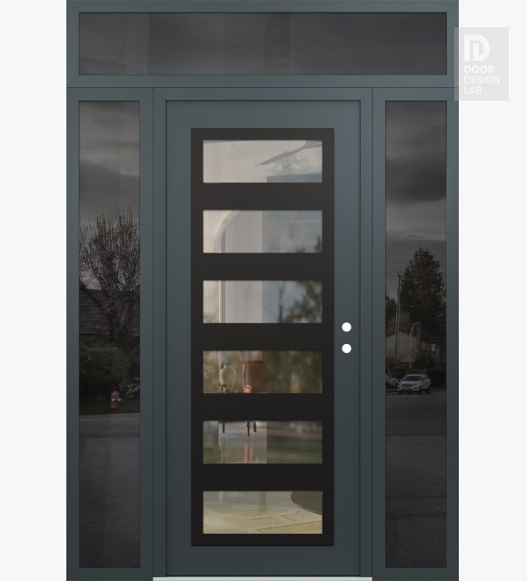 Modern Steel Front Door Diamond C9 60" x 96" anthracite/anthracite clear Glass Panel black LHI with 2 Sidelites and Transom mirrored Glass