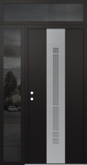 DIAMOND A3 52" X 96" BLACK/WHITE FROSTED GLASS PANEL STAINLESS STEEL RHI WITH SIDELITE AND TRANSOM MIRRORED GLASS