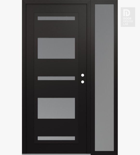 Modern Steel Front Door Diamond C10 52" x 80" black/white frosted Glass Panel black LHI with Sidelite frosted Glass