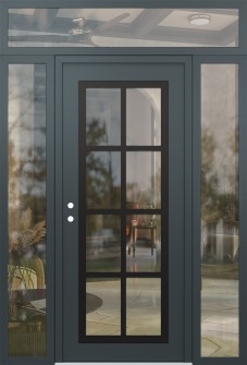 Diamond C16 68" x 96" anthracite/anthracite clear Glass Panel black RHI with 2 Sidelites and Transom clear Glass