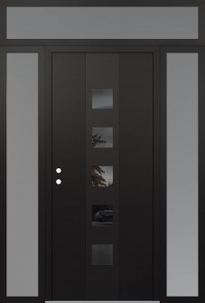 DIAMOND A13 64" X 96" BLACK/BLACK MIRRORED GLASS PANEL BLACK RHI WITH 2 SIDELITES AND TRANSOM FROSTED GLASS