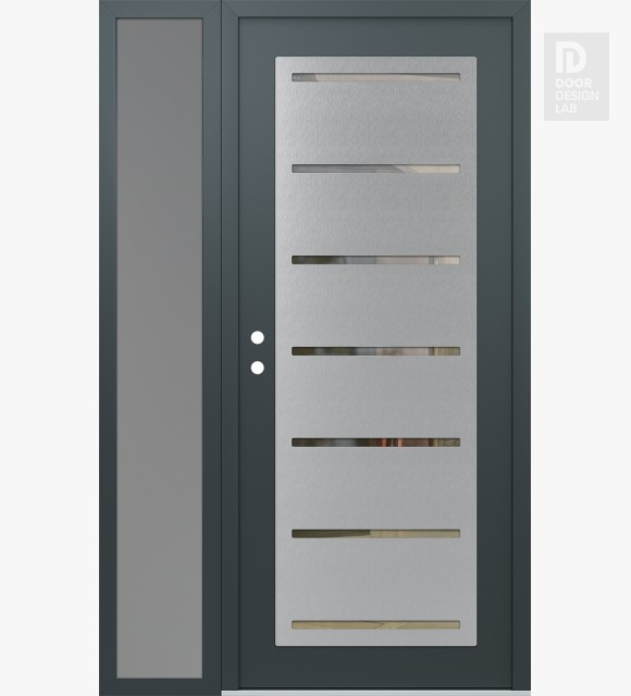 Modern Steel Front Door Diamond C11 52" x 80" anthracite/anthracite clear Glass Panel stainless steel RHI with Sidelite frosted Glass