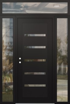 Diamond C7 68" x 96" black/black clear Glass Panel black RHI with 2 Sidelites and Transom clear Glass