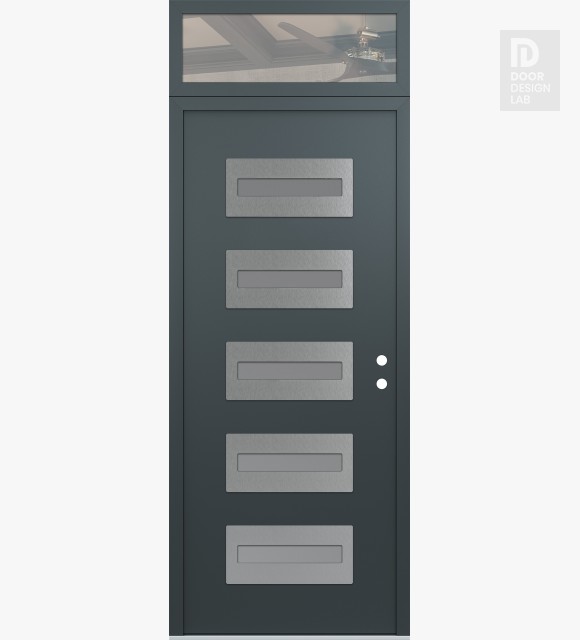 Modern Steel Front Door Diamond D4 36" x 96" anthracite/anthracite frosted Glass Panel stainless steel LHI with Transom clear Glass