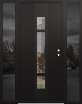 DIAMOND A9 68" X 80" BLACK/BLACK CLEAR GLASS PANEL BLACK LHI WITH 2 SIDELITES MIRRORED GLASS