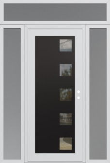 Diamond C5 68" x 96" white/white clear Glass Panel black LHI with 2 Sidelites and Transom frosted Glass