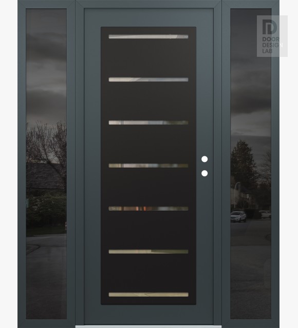 Modern Steel Front Door Diamond C11 68" x 80" anthracite/anthracite clear Glass Panel black LHI with 2 Sidelites mirrored Glass