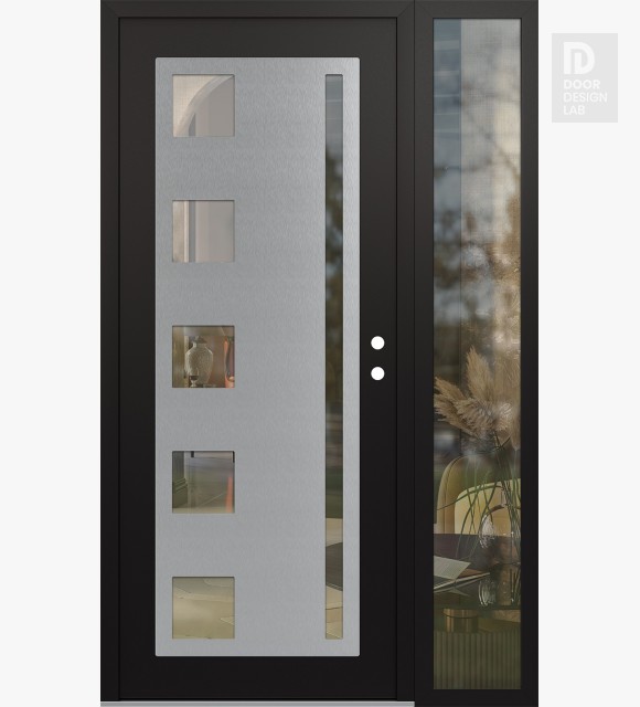 Modern Steel Front Door Diamond C3 50" x 80" black/black clear Glass Panel stainless steel LHI with Sidelite clear Glass