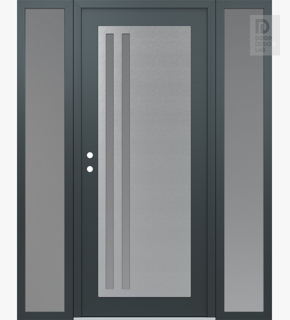 Modern Steel Front Door Diamond C6 60" x 80" anthracite/anthracite frosted Glass Panel stainless steel RHI with 2 Sidelites frosted Glass