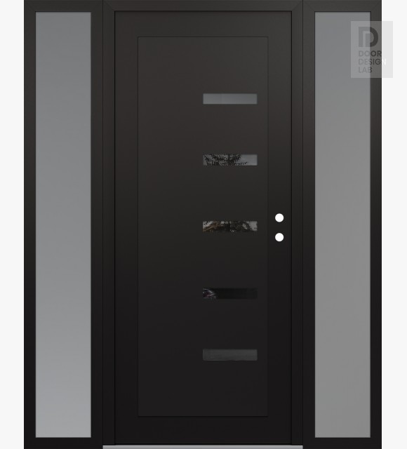 Modern Steel Front Door Diamond C8 68" x 80" black/black mirrored Glass Panel black LHI with 2 Sidelites frosted Glass