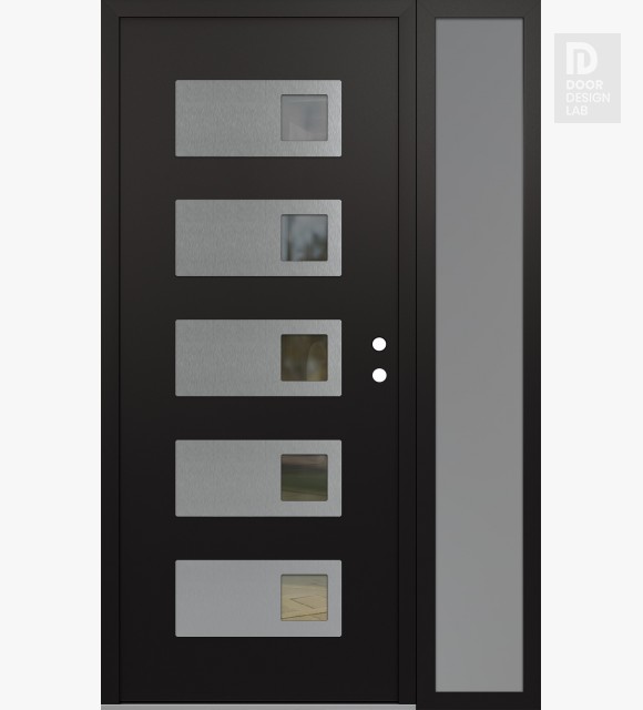 Modern Steel Front Door Diamond D2 50" x 80" black/black clear Glass Panel stainless steel LHI with Sidelite frosted Glass