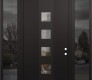 Modern Steel Front Door DIAMOND A13 60" X 96" BLACK/BLACK CLEAR GLASS PANEL BLACK LHI WITH 2 SIDELITES AND TRANSOM MIRRORED GLASS