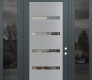 Modern Steel Front Door Diamond C7 64" x 96" anthracite/anthracite clear Glass Panel stainless steel LHI with 2 Sidelites and Transom mirrored Glass