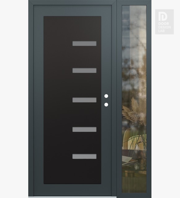 Modern Steel Front Door Diamond C8 52" x 80" anthracite/anthracite frosted Glass Panel black LHI with Sidelite clear Glass