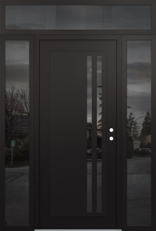 Diamond C6 60" x 96" black/black mirrored Glass Panel black LHI with 2 Sidelites and Transom mirrored Glass