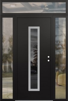 DIAMOND A11 64" X 96" BLACK/BLACK MIRRORED GLASS PANEL STAINLESS STEEL LHI WITH 2 SIDELITES AND TRANSOM CLEAR GLASS