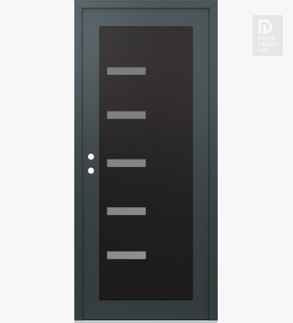 Modern Steel Front Door Diamond C8 36" x 80" anthracite/anthracite frosted Glass Panel black RHI