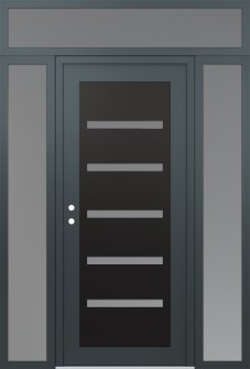 Diamond C7 60" x 96" anthracite/anthracite frosted Glass Panel black RHI with 2 Sidelites and Transom frosted Glass