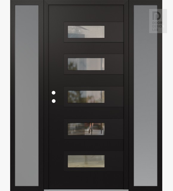 Modern Steel Front Door Diamond D3 60" x 80" black/black clear Glass Panel black RHI with 2 Sidelites frosted Glass