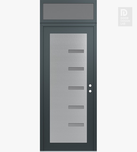 Modern Steel Front Door Diamond C8 36" x 96" anthracite/anthracite frosted Glass Panel stainless steel LHI with Transom frosted Glass