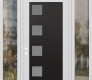 Modern Steel Front Door Diamond C5 64" x 96" white/white frosted Glass Panel black RHI with 2 Sidelites and Transom clear Glass
