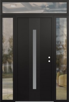 DIAMOND A2 64" X 96" BLACK/WHITE FROSTED GLASS PANEL BLACK LHI WITH 2 SIDELITES AND TRANSOM CLEAR GLASS