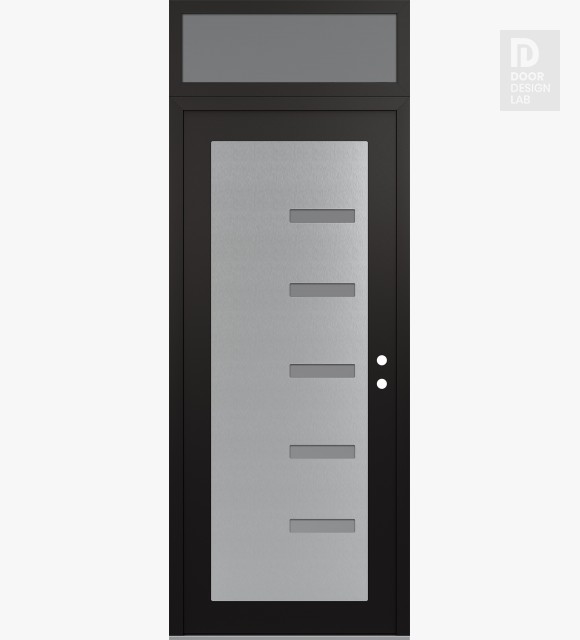 Modern Steel Front Door Diamond C8 36" x 96" black/white frosted Glass Panel stainless steel LHI with Transom frosted Glass