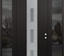 Modern Steel Front Door DIAMOND A7 64" X 96" BLACK/WHITE FROSTED GLASS PANEL STAINLESS STEEL LHI WITH 2 SIDELITES AND TRANSOM MIRRORED GLASS