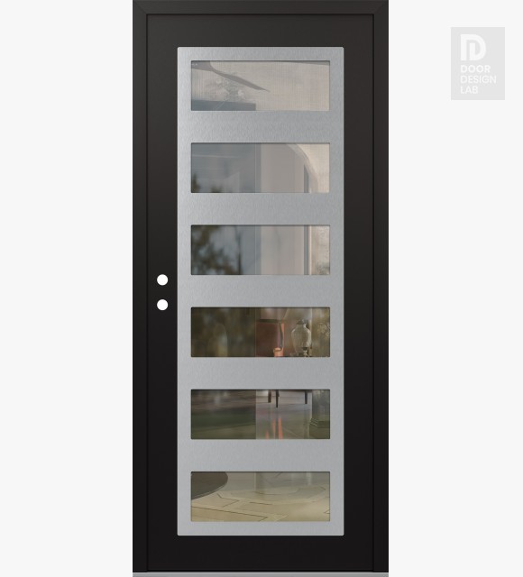 Modern Steel Front Door Diamond C9 36" x 80" black/black clear Glass Panel stainless steel RHI