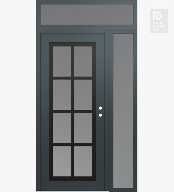 Modern Steel Front Door Diamond C16 48" x 96" anthracite/anthracite frosted Glass Panel black LHI with Sidelite and Transom frosted Glass