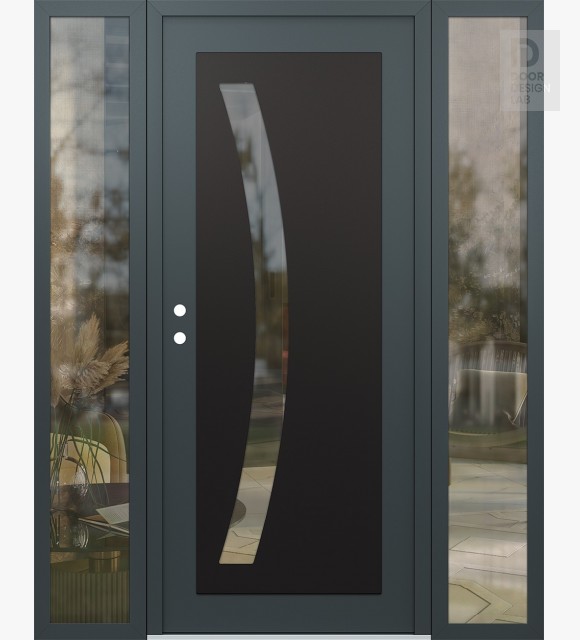 Modern Steel Front Door Diamond C4 68" x 80" anthracite/anthracite clear Glass Panel black RHI with 2 Sidelites clear Glass